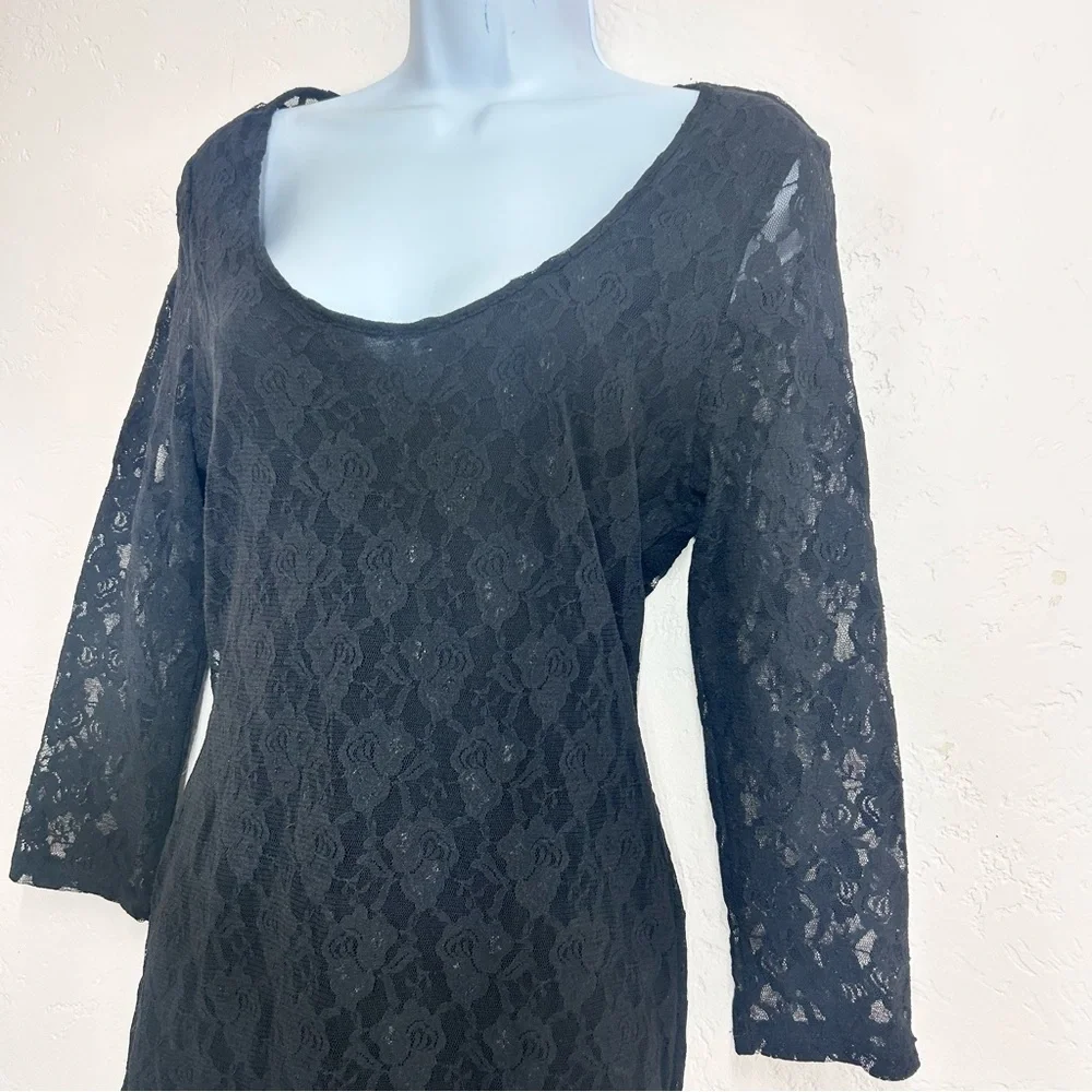 Guess Dakota 3/4 Sleeve Black Lace Stretch Bodycon Dress Sz M/L Whimsigoth Sexy